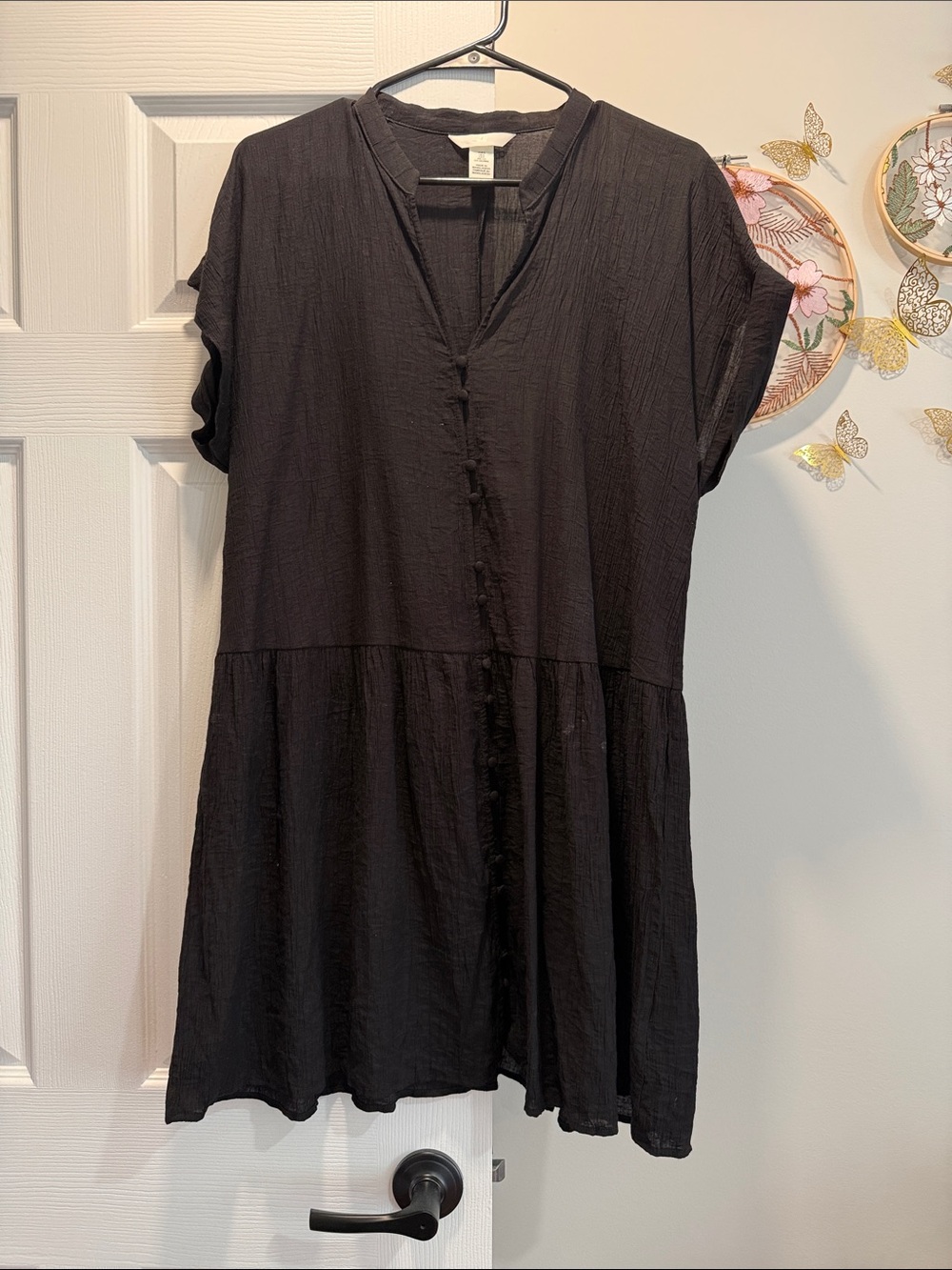 Maternity Black Short-Sleeve Button-Front Tunic dress